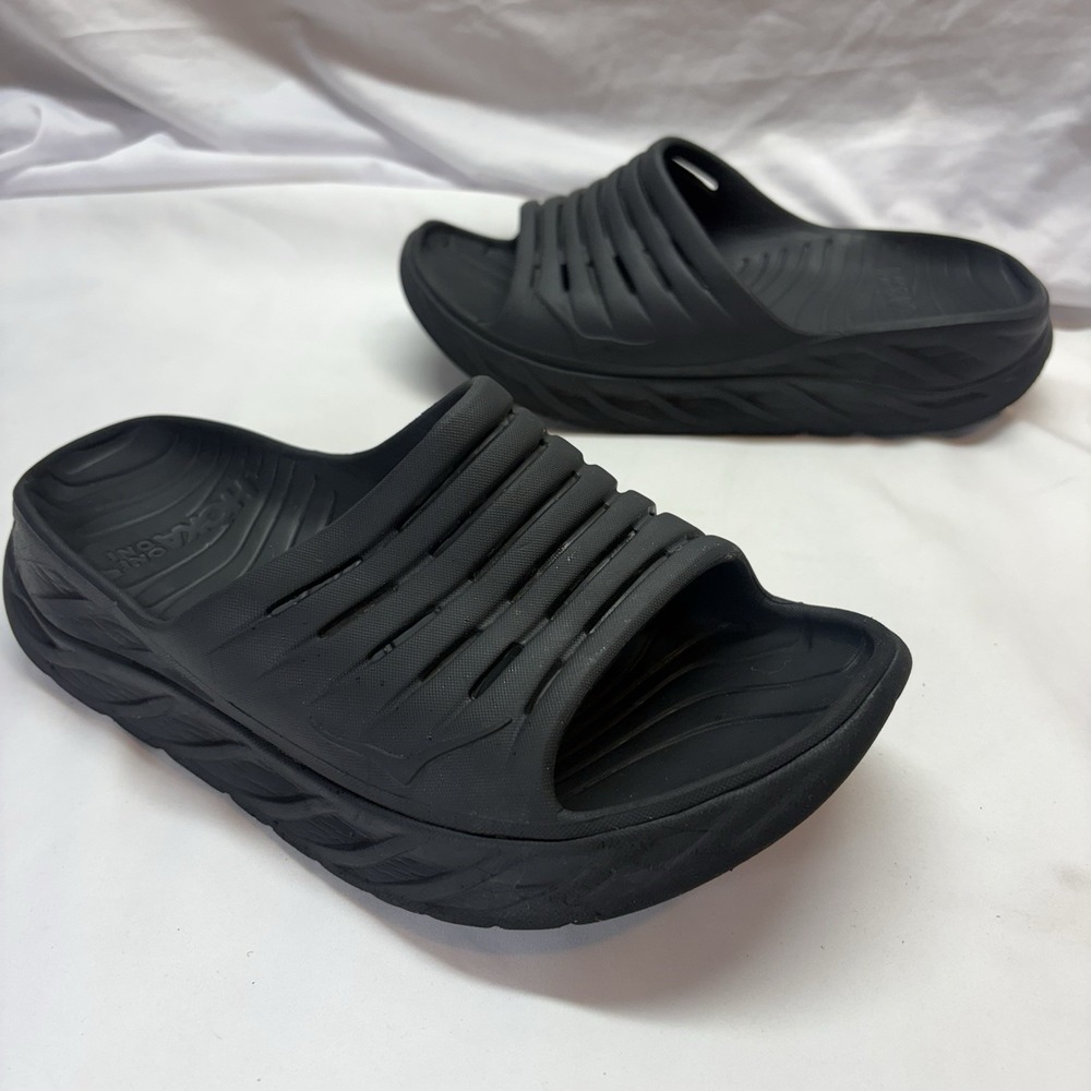 Hoka One Ora Recovery Mule Slides Mens Sz 9 Black Sandals